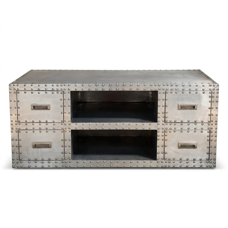 Casa Padrino Luxus Aluminium Flugzeug Flieger TV Schrank Silber 120 x 51 x 50 cm
