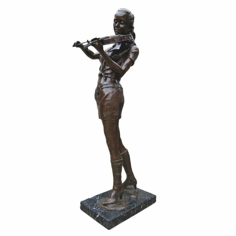 Casa Padrino XXL Deko Messing Skulptur Frau mit Geige Bronze / Schwarz H. 180 cm