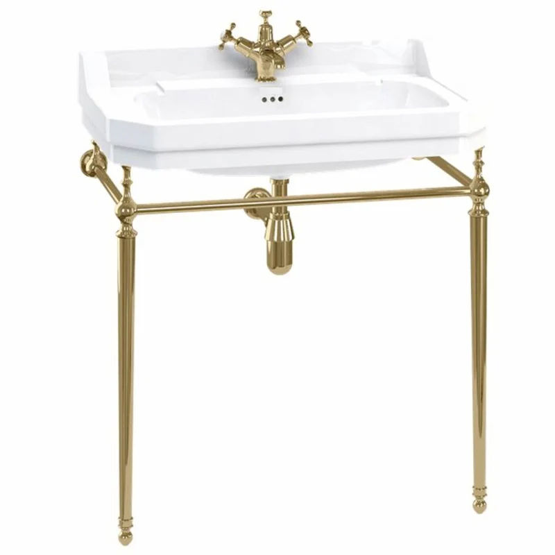 Casa Padrino Luxus Jugendstil Waschtisch Weiß / Gold 80 x 51 x H. 90 cm - Badezimmer Möbel