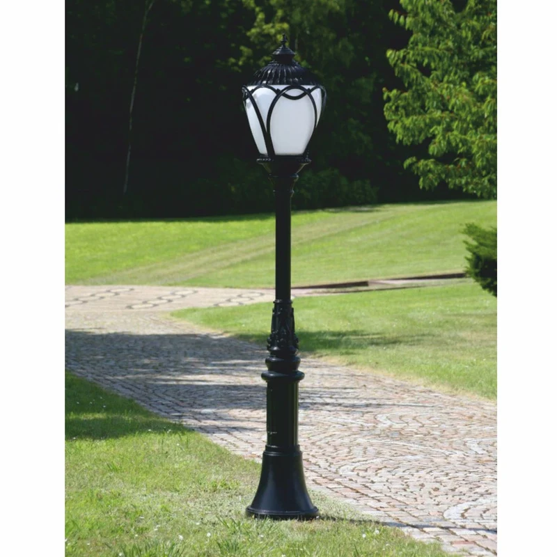 Casa Padrino Jugendstil Gartenlaterne Schwarz / Weiß H. 389,5 cm - Außenbeleuchtung