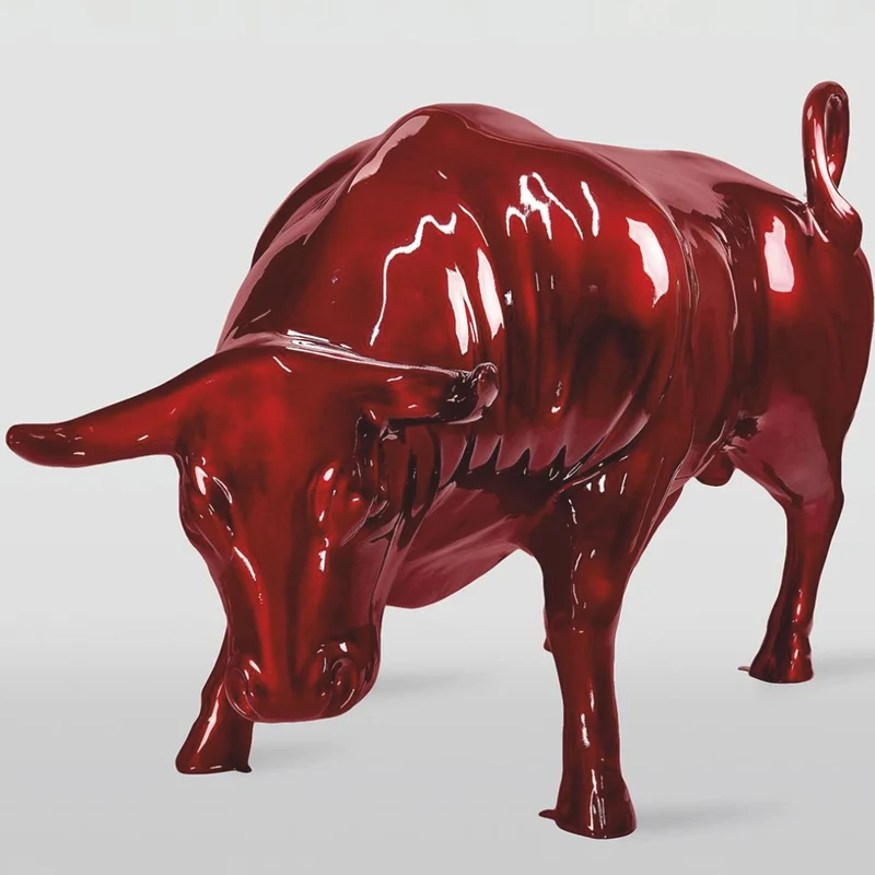 Casa Padrino XXL Deko Skulptur Stier Metallic Rot 235 cm - Garten Figur