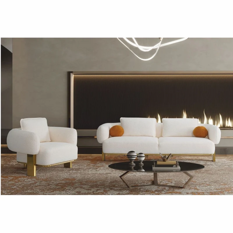 Casa Padrino Luxus Wohnzimmer & Hotel Sessel Weiß / Gold 115 cm - Luxus Möbel