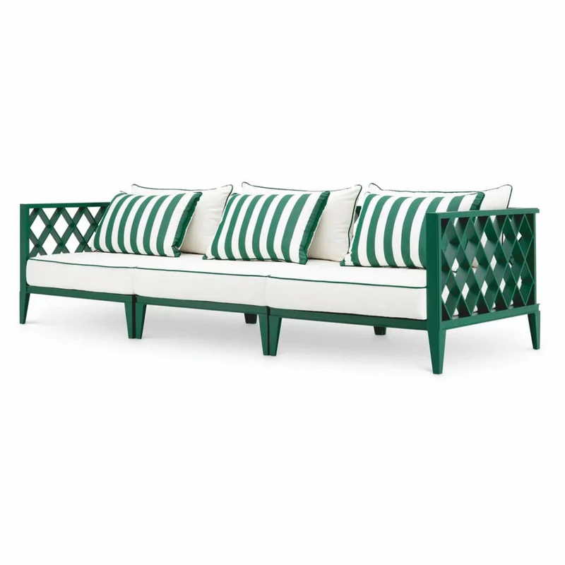 Casa Padrino Luxus Garten Sofa Grün / Weiß 275,5 cm - Outdoor Garten Möbel