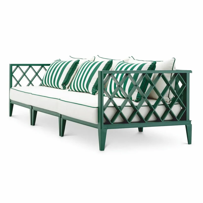 Casa Padrino Luxus Garten Sofa Grün / Weiß 275,5 cm - Outdoor Garten Möbel