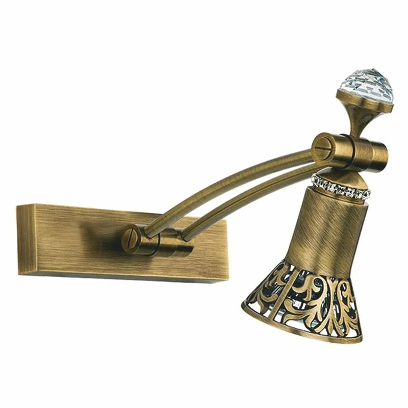 Casa Padrino Luxus Barock Kristall LED Wandleuchte / Leseleuchte Messing mit Patina H. 20 cm