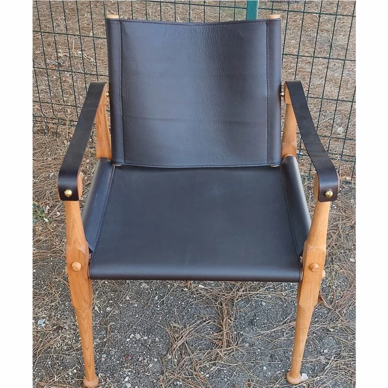 Casa Padrino Luxus Leder Regisseur Stuhl mit Armlehnen Schwarz / Naturfarben - Echtleder Möbel