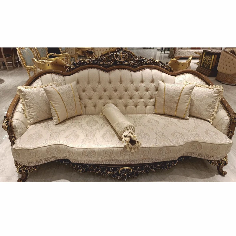 Casa Padrino Luxus Barock Sofa Beige / Braun / Gold H. 234 cm - Barock Wohnzimmer Möbel