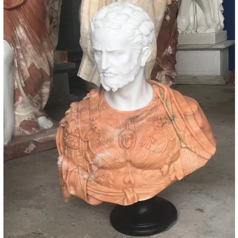 Casa Padrino Luxus Antik Stil Marmor Büste Römer Weiß / Orange / Schwarz H. 80 cm