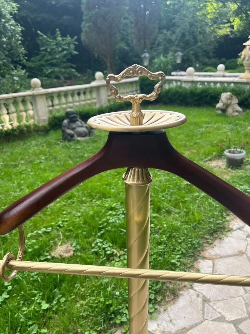 Casa Padrino Luxus Barock Dressboy aus Messing und Holz in Dunkelbraun, H. 133 cm - Eleganter Herrendiener für repräsentative Räume