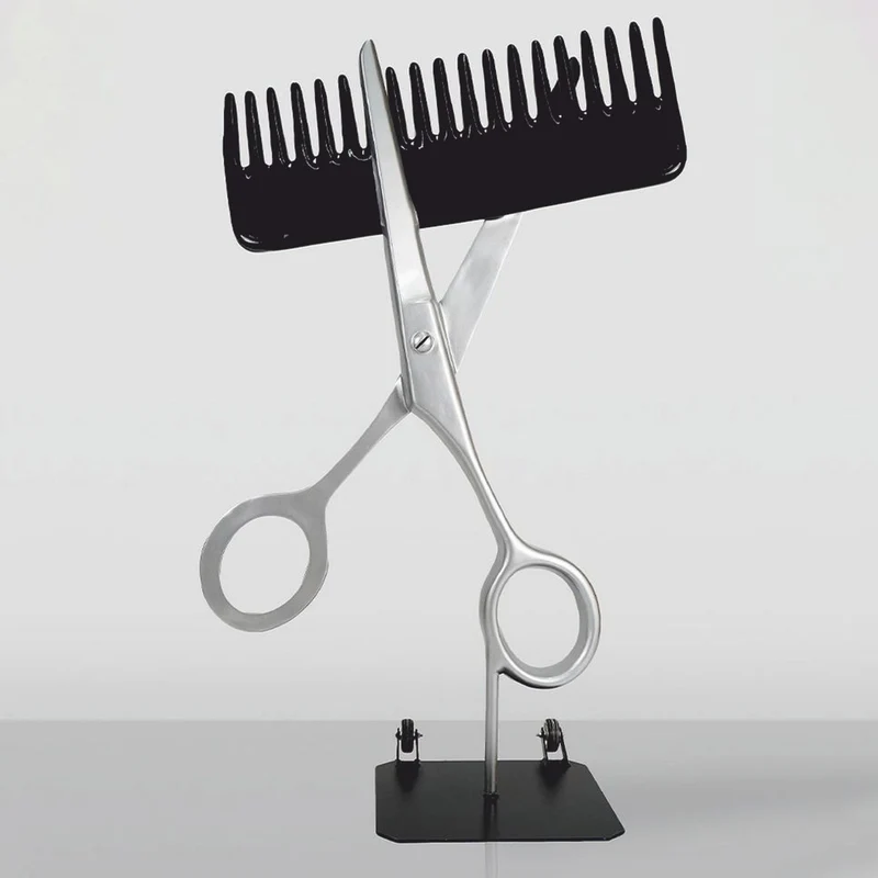 Casa Padrino XXL Deko Schere und Kamm Silber / Schwarz H. 175 cm - Friseur Deko