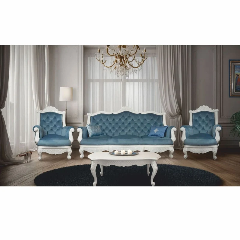 Casa Padrino Luxus Barock Samt Sessel Blau / Weiß - Barock Wohnzimmer Möbel