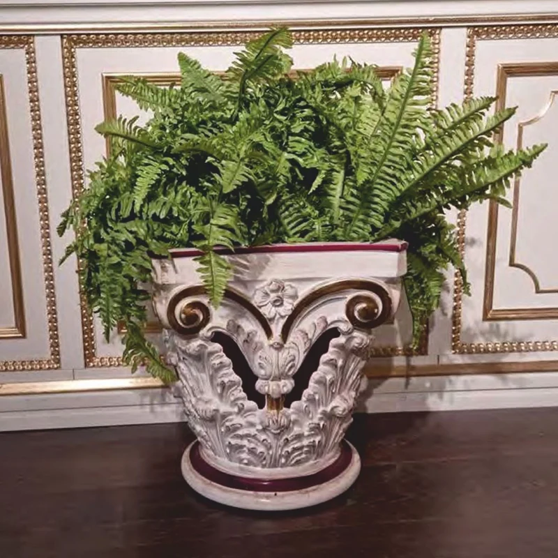 Casa Padrino Luxus Barock Blumentopf Weiß / Lila H. 45 cm - Made in Italy