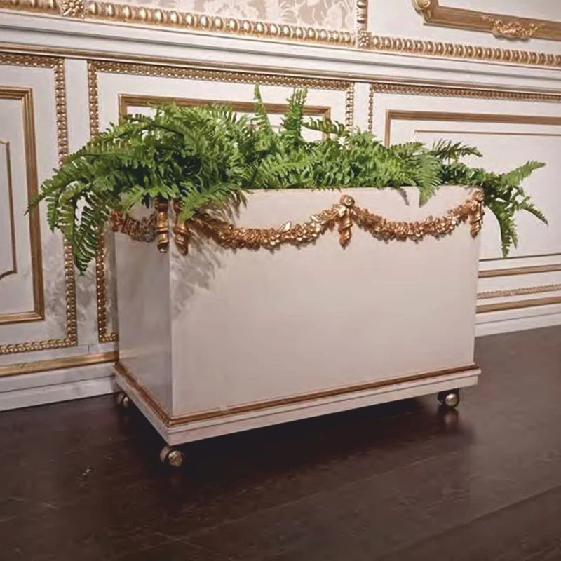 Casa Padrino Luxus Barock Blumentopf mit Rollen Weiß / Gold 75 cm - Made in Italy