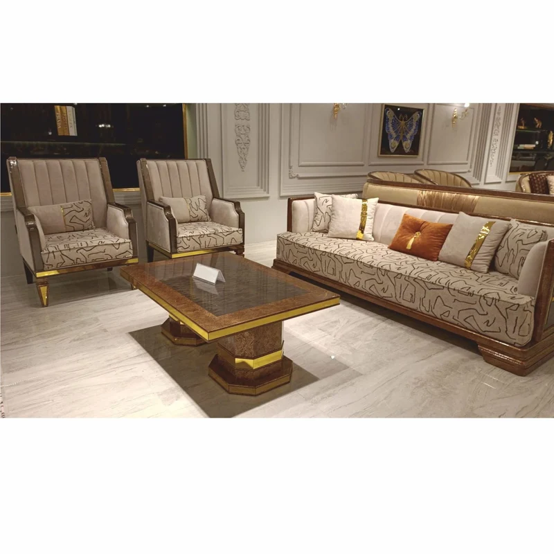 Casa Padrino Luxus Art Deco Couchtisch Braun / Gold 119 cm - Wohnzimmer Möbel