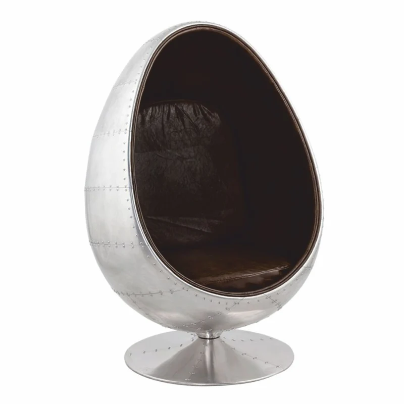 Casa Padrino Aluminium Drehsessel mit Kunstleder Silber / Dunkelbraun H. 133 cm - Aluminium Möbel