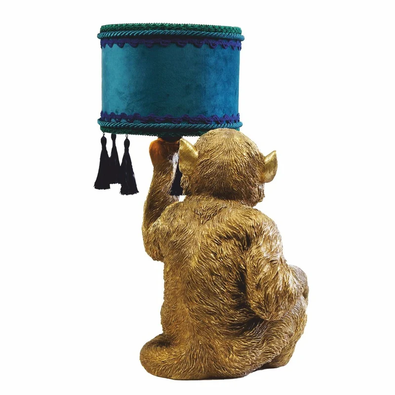 Casa Padrino Luxus Tischleuchte Affe Gold / Blau / Grün H. 50 cm - Luxus Leuchten