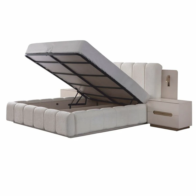 Casa Padrino Luxus Schlafzimmer Set Weiß / Grau - 1 Doppelbett & 2 Nachttische