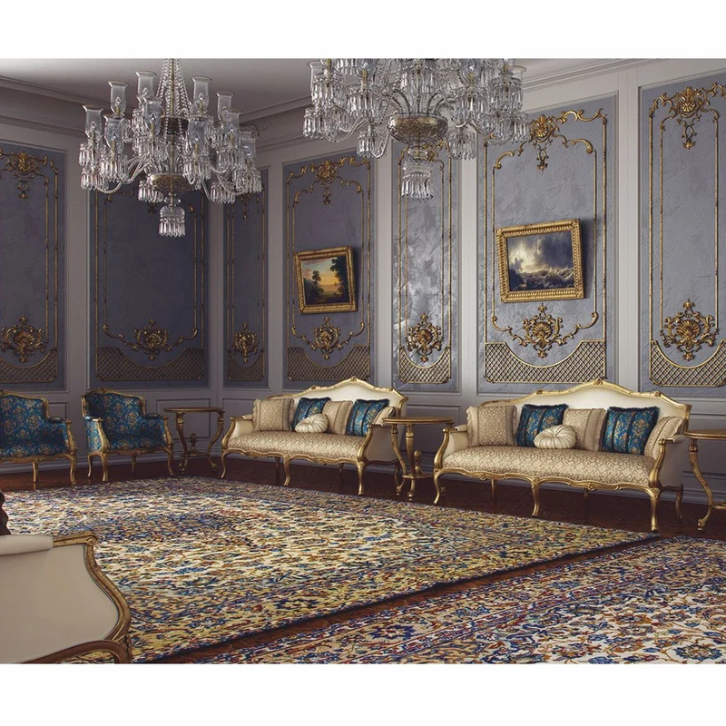 Casa Padrino Luxus Barock Hotel & Wohnzimmer Sessel Blau / Gold - Made in Italy