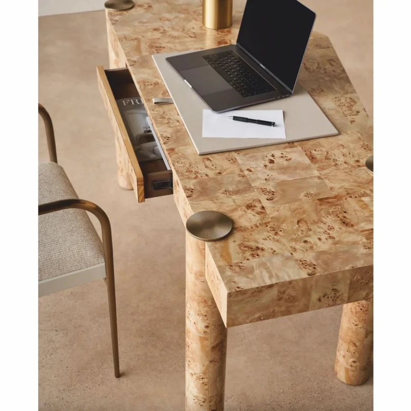 Casa Padrino Luxus Schreibtisch mit Schublade Vogelaugenahorn 155 cm - Büro Möbel