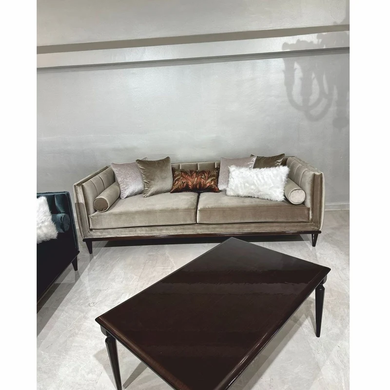 Casa Padrino Luxus Art Deco Samt Sofa Olivgrün / Dunkelbraun 235 cm - Wohnzimmer Möbel