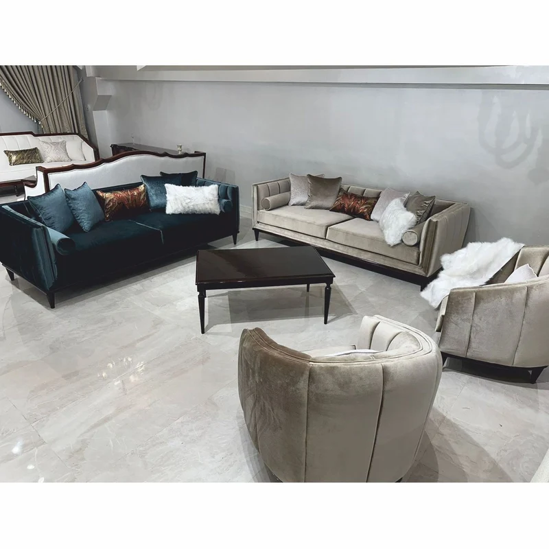 Casa Padrino Luxus Art Deco Samt Sofa Olivgrün / Dunkelbraun 235 cm - Wohnzimmer Möbel