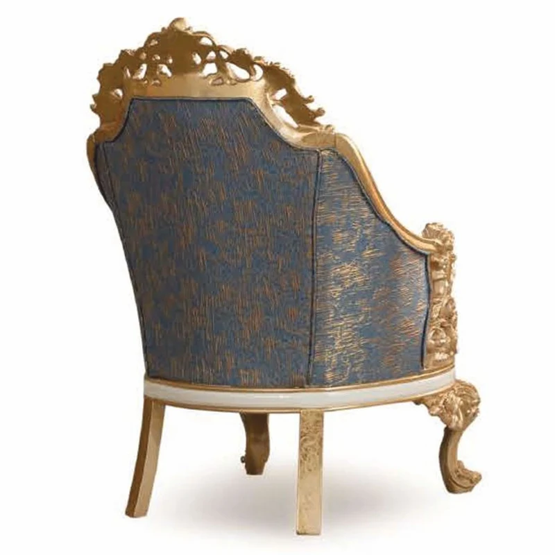 Casa Padrino Luxus Barock Sessel Blau / Weiß / Gold - Barock Wohnzimmer Möbel
