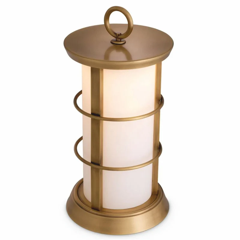 Casa Padrino Luxus LED Außentischleuchte Antik Messing / Weiß Ø 29 x H. 60 cm