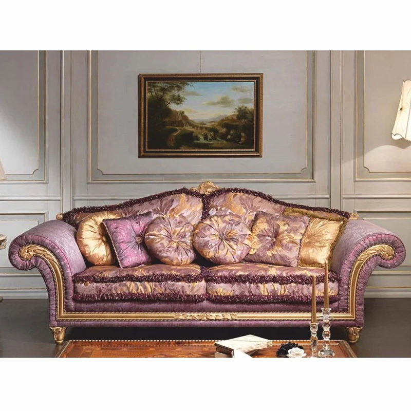 Casa Padrino Luxus Barock Hotel & Wohnzimmer Sofa Lila / Gold 260 cm - Made in Italy
