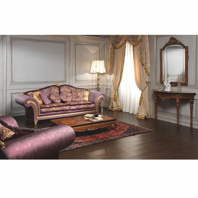 Casa Padrino Luxus Barock Hotel & Wohnzimmer Sofa Lila / Gold 260 cm - Made in Italy