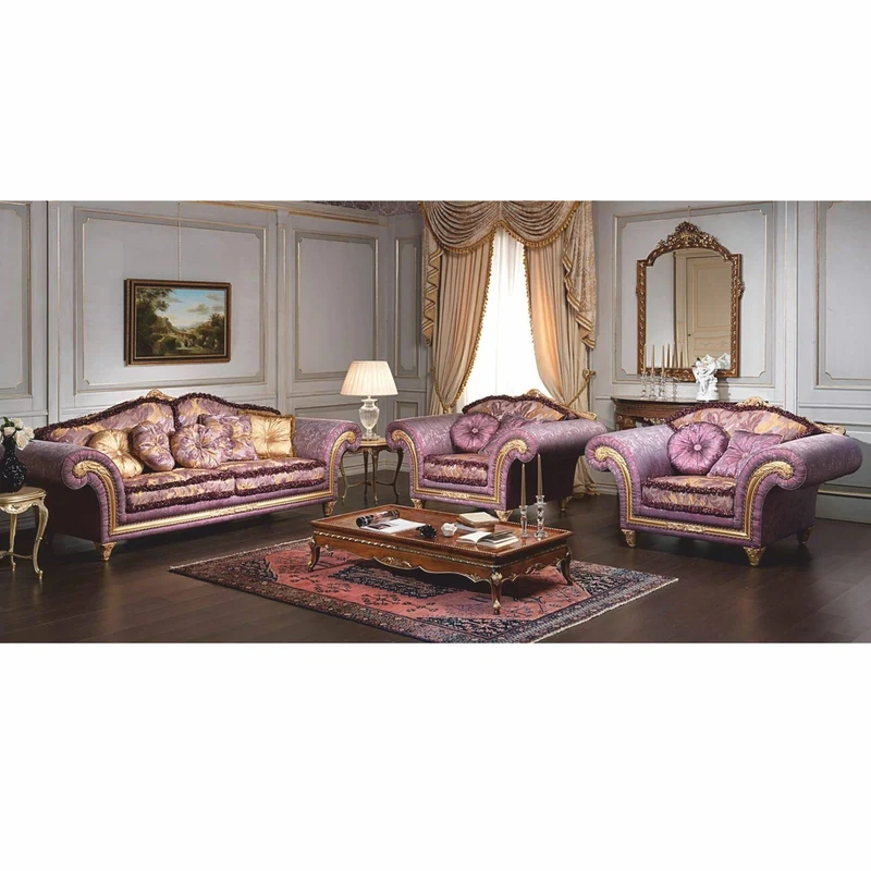 Casa Padrino Luxus Barock Hotel & Wohnzimmer Sofa Lila / Gold 260 cm - Made in Italy