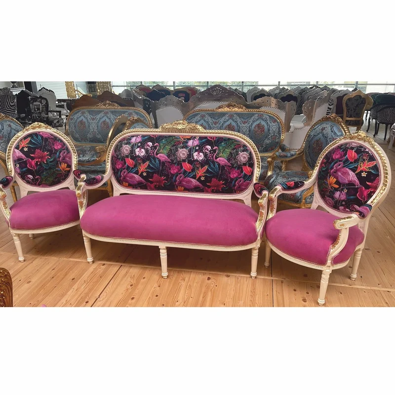 Casa Padrino Barock Medaillon Salon Stuhl Pink / Bunt / Weiß / Gold H. 100 cm - Barock Möbel