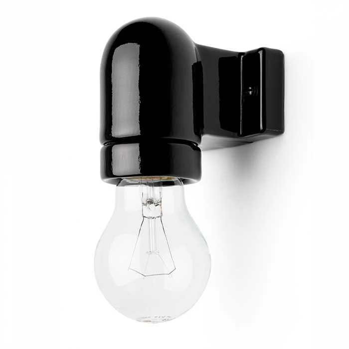 Lamphållare svart porslin - För väggmontage E27/Max 75W