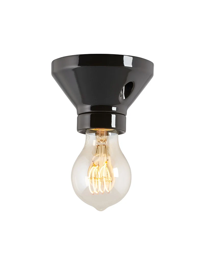 Fotlamphållare 100 mm rak - Svart porslin