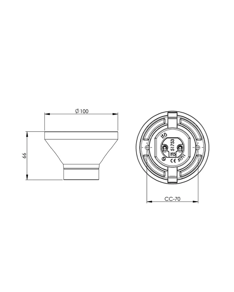 Fotlamphållare 100 mm rak - Svart porslin