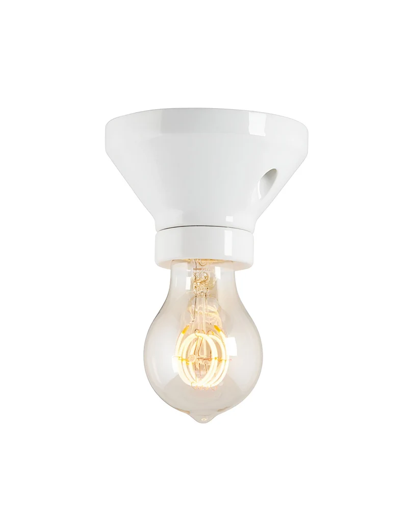 Fotlamphållare 100 mm rak - Vit porslin
