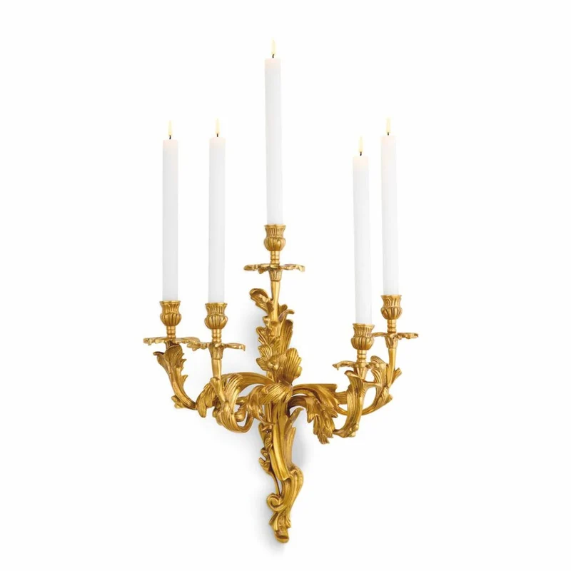 Casa Padrino Luxus Barock Wandkerzenhalter Antik Messing H. 55 cm - Barock Wanddeko
