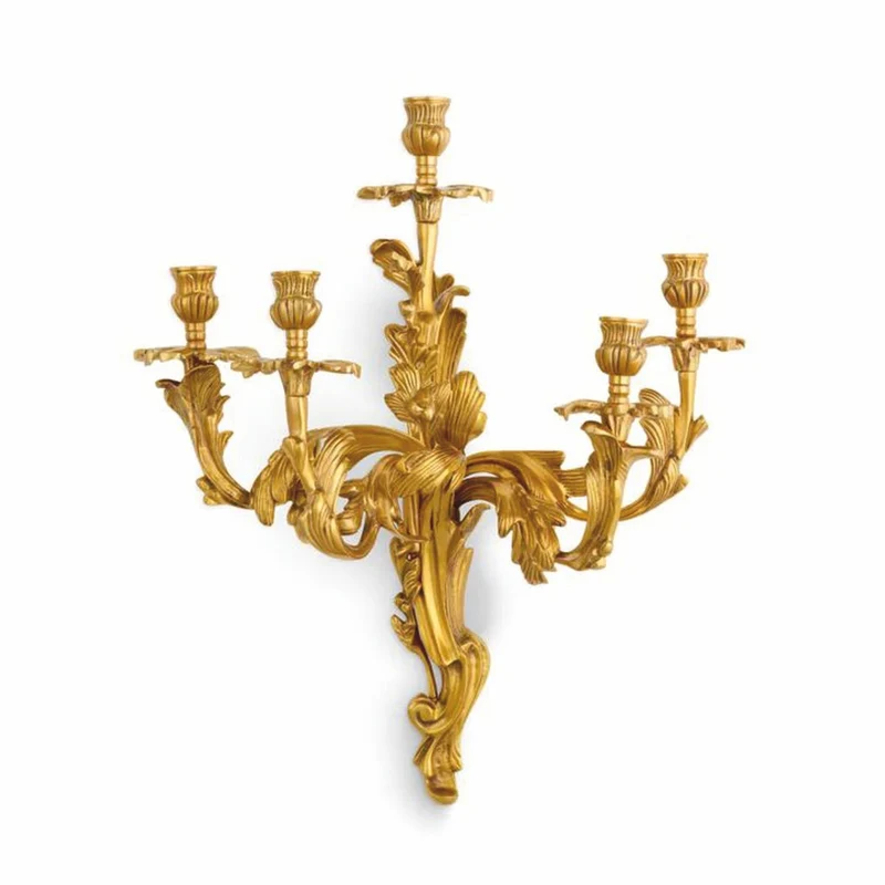 Casa Padrino Luxus Barock Wandkerzenhalter Antik Messing H. 55 cm - Barock Wanddeko