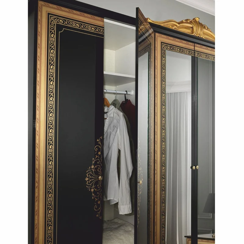 Casa Padrino Luxus Barock Schlafzimmer Schrank Schwarz / Gold 261,4 cm - Barock Schlafzimmer Möbel