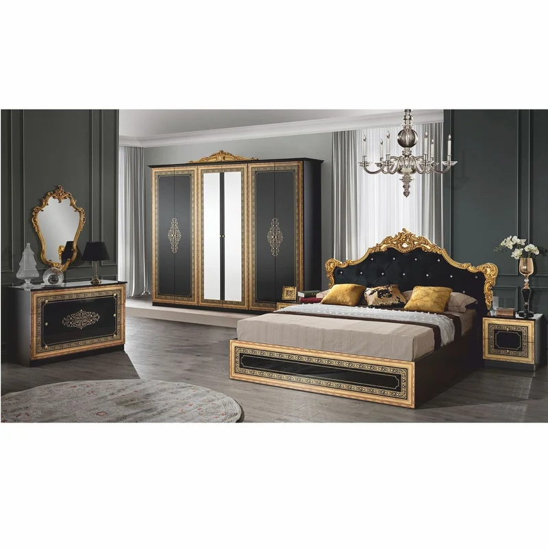Casa Padrino Luxus Barock Schlafzimmer Schrank Schwarz / Gold 261,4 cm - Barock Schlafzimmer Möbel