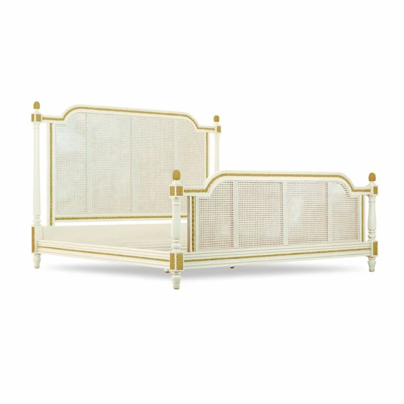 Casa Padrino Luxus Barock Doppelbett Elfenbein / Gold - Barockstil Schlafzimmer Möbel