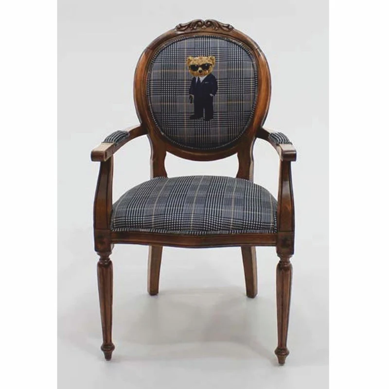 Casa Padrino Luxus Barock Esszimmer Stuhl mit Armlehnen Spion Teddybär Blau / Braun