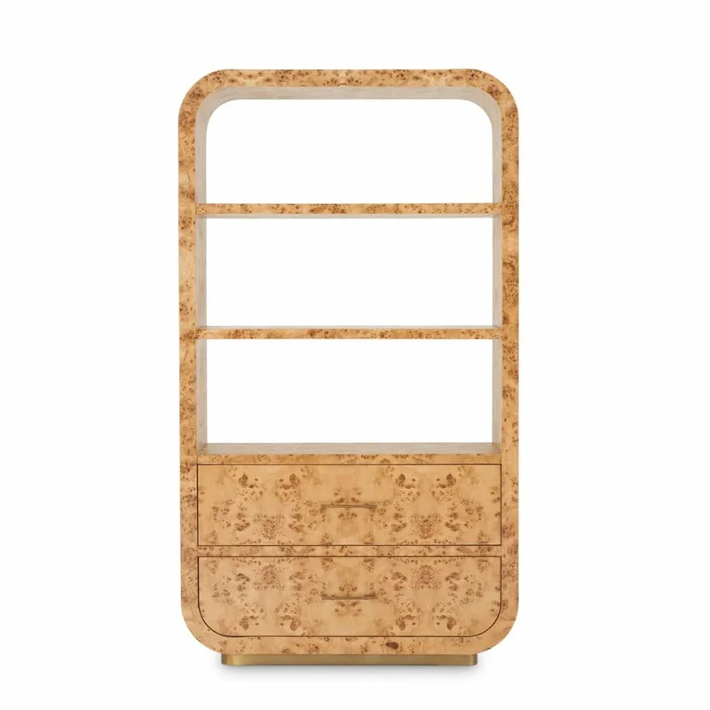 Casa Padrino Luxus Regalschrank mit 2 Schubladen Hellbraun / Antik Messing H. 210 cm