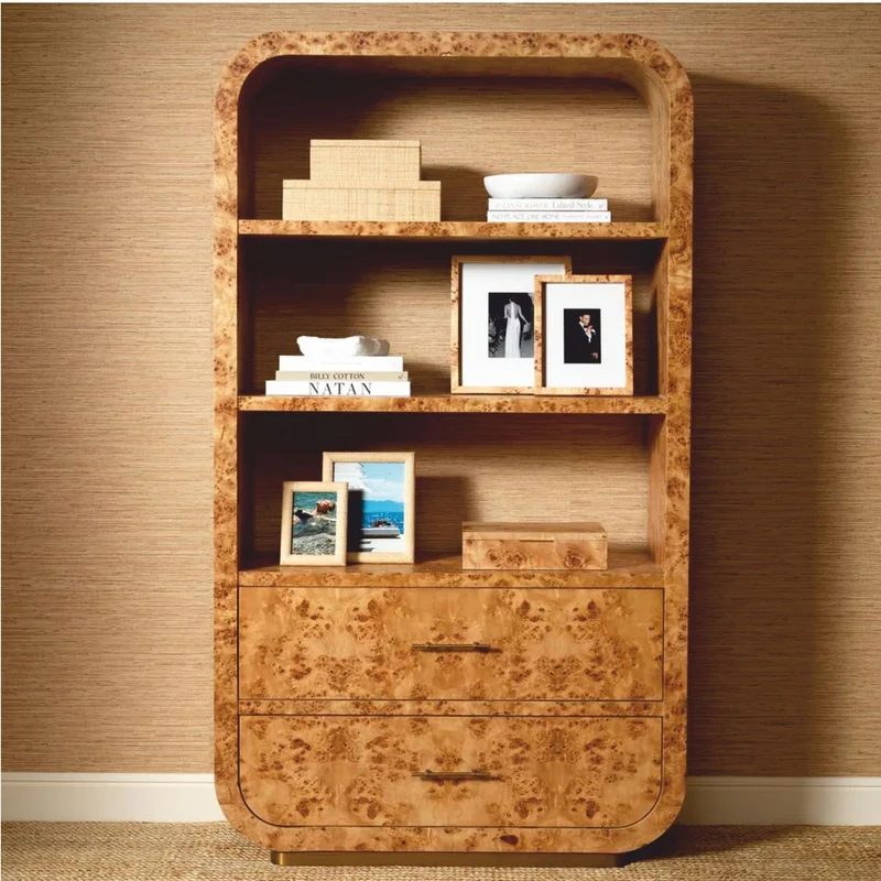 Casa Padrino Luxus Regalschrank mit 2 Schubladen Hellbraun / Antik Messing H. 210 cm