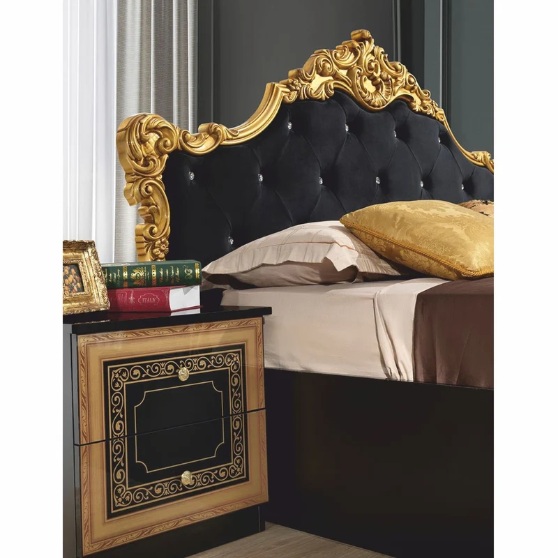 Casa Padrino Luxus Barock Doppelbett mit Glitzersteinen Schwarz / Gold - Barockstil Schlafzimmer Möbel