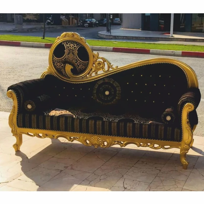 Casa Padrino Luxus Barock Wohnzimmer Sofa mit Glitzersteinen Schwarz / Gold 220 cm - Barock Möbel