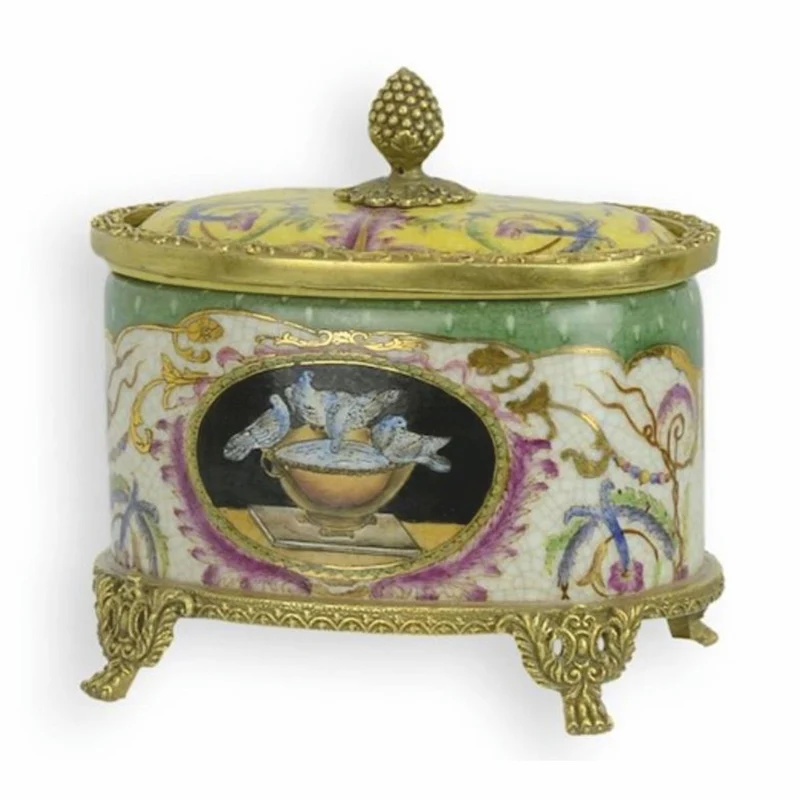 Casa Padrino Barock Porzellan Zuckerdose Bunt / Messing H. 12,2 cm - Deko Accessoires