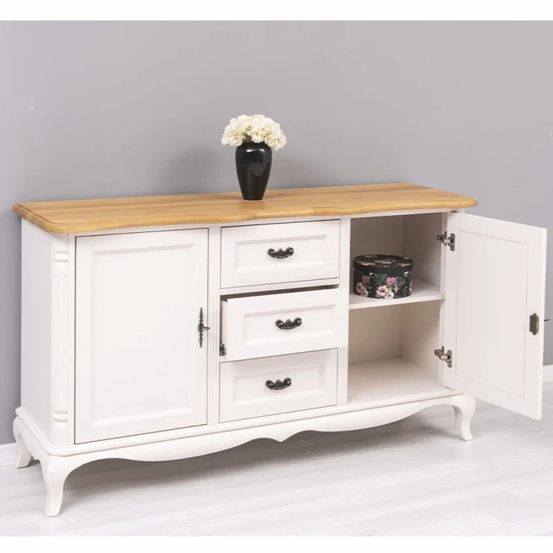 Casa Padrino Landhausstil Sideboard Weiß / Naturfarben 158 cm - Landhausstil Möbel
