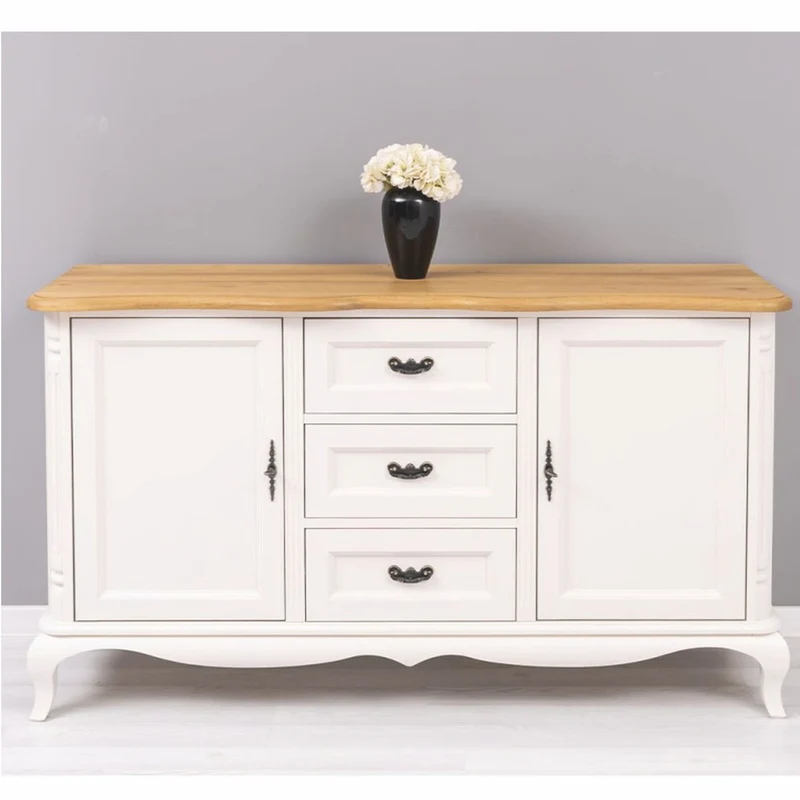 Casa Padrino Landhausstil Sideboard Weiß / Naturfarben 158 cm - Landhausstil Möbel