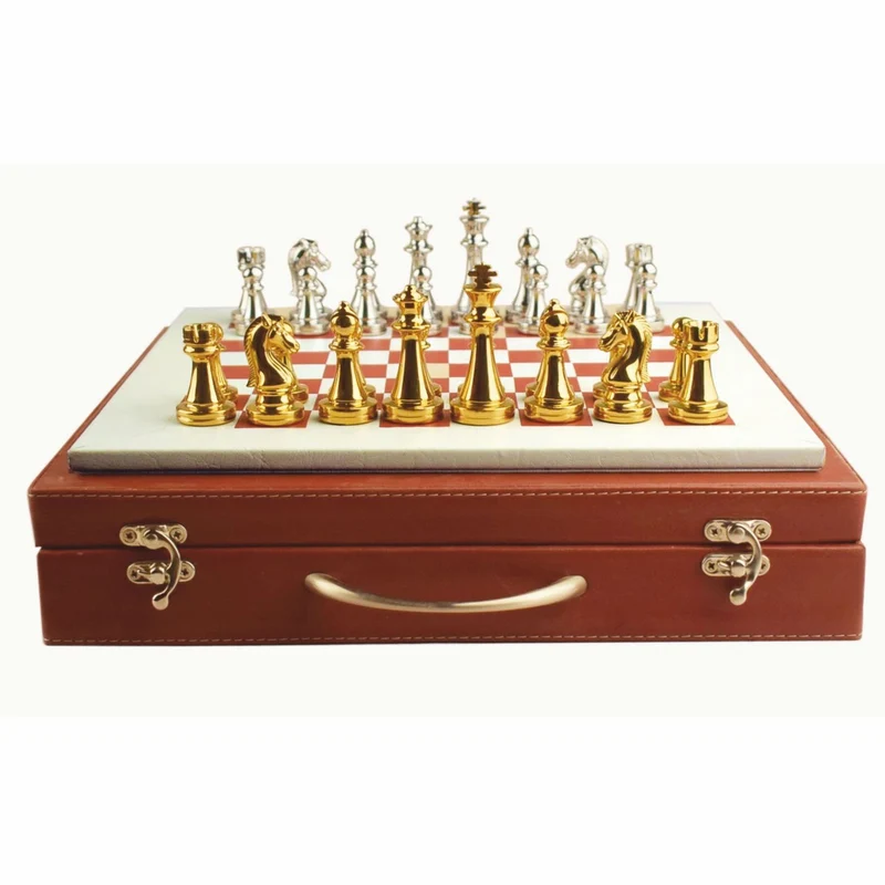 Casa Padrino Luxus Echtleder Schachspiel Koffer Rot 40 x 40 cm - Luxus Accessoires