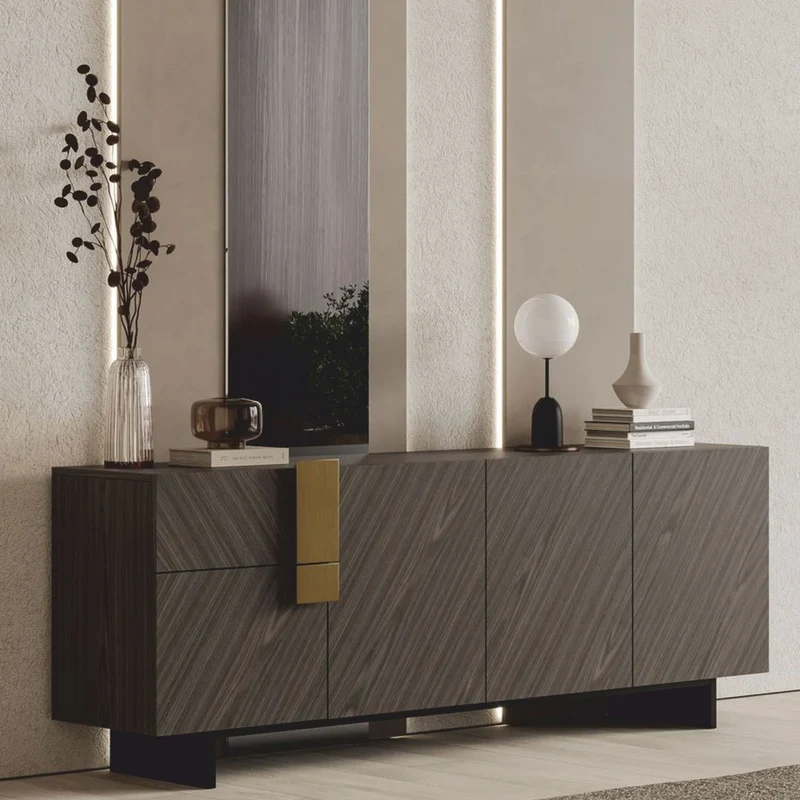 Casa Padrino Luxus Sideboard Grau / Schwarz / Messing 220 cm - Hotel & Esszimmer Möbel